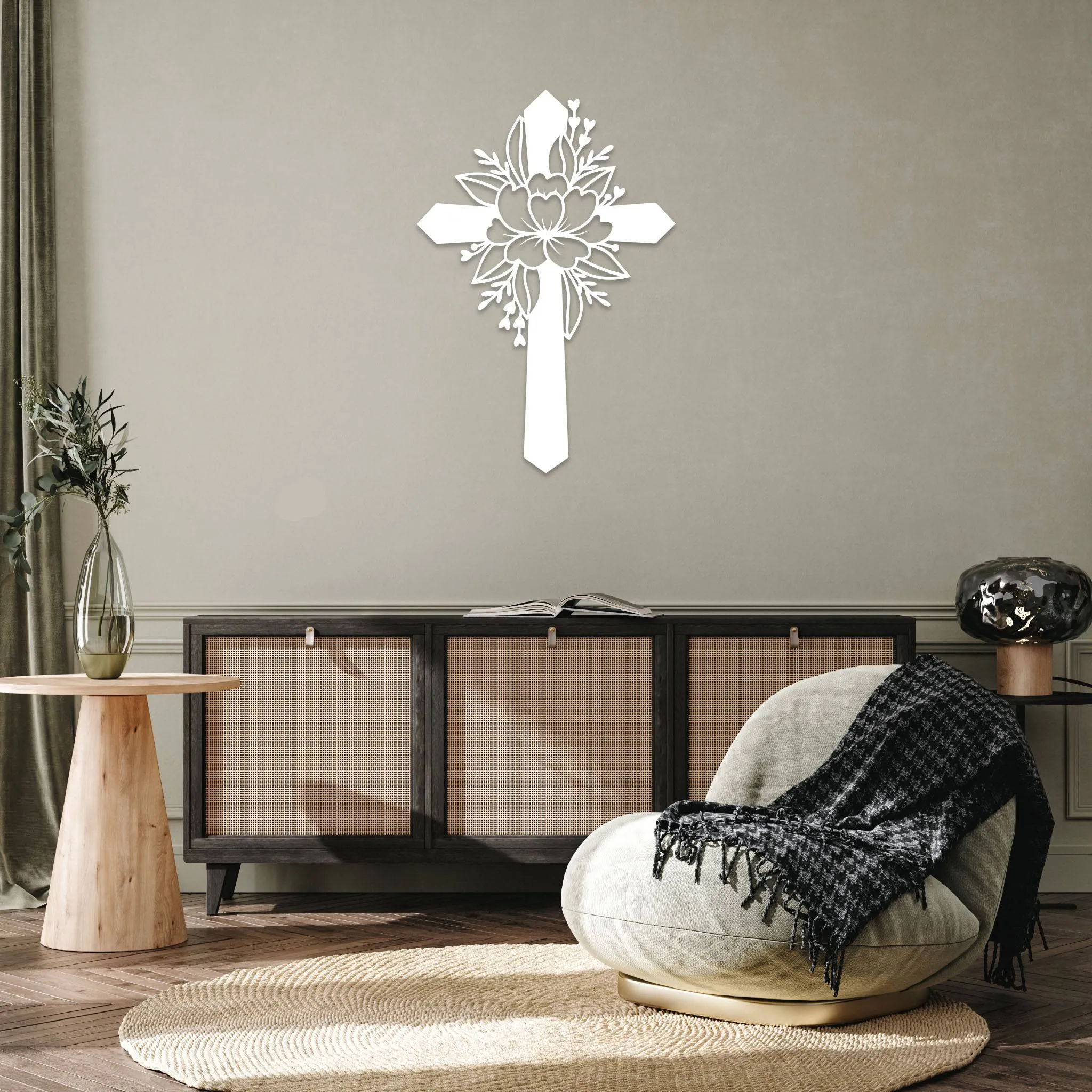 Flower Cross - Metal Wall Art