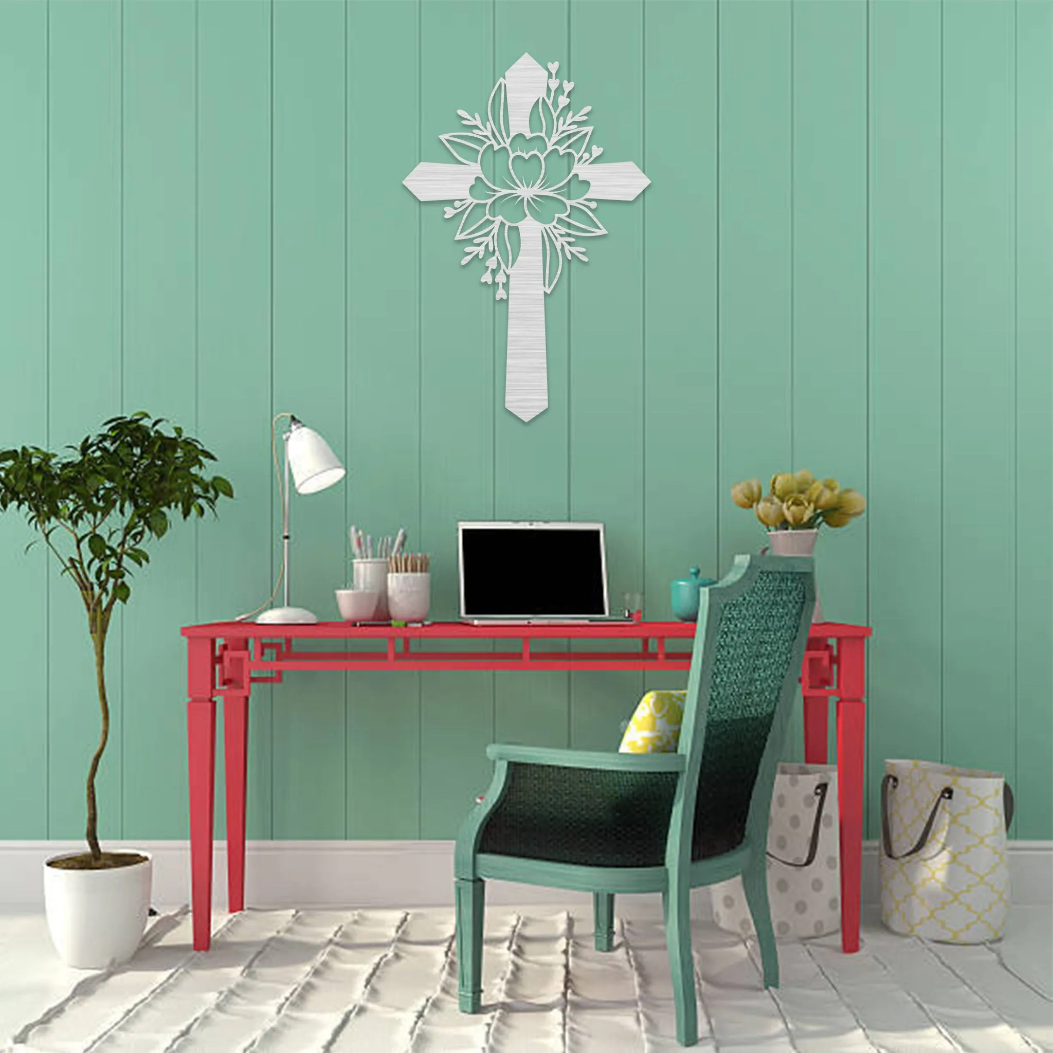 Flower Cross - Metal Wall Art