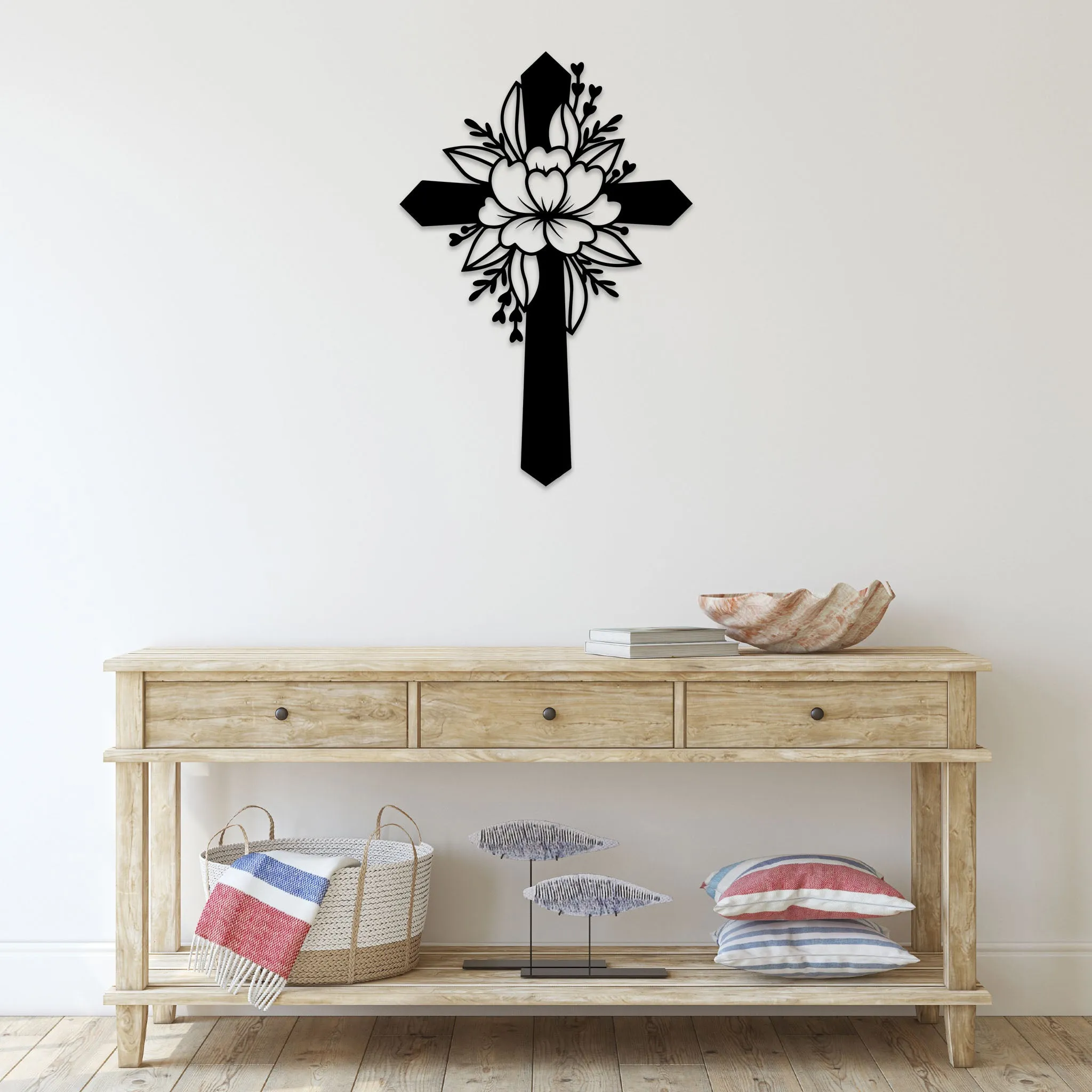 Flower Cross - Metal Wall Art