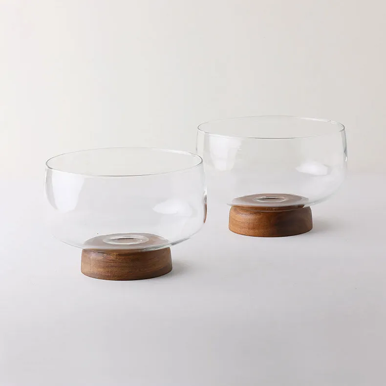 Glass and Wood Fruit Bowl