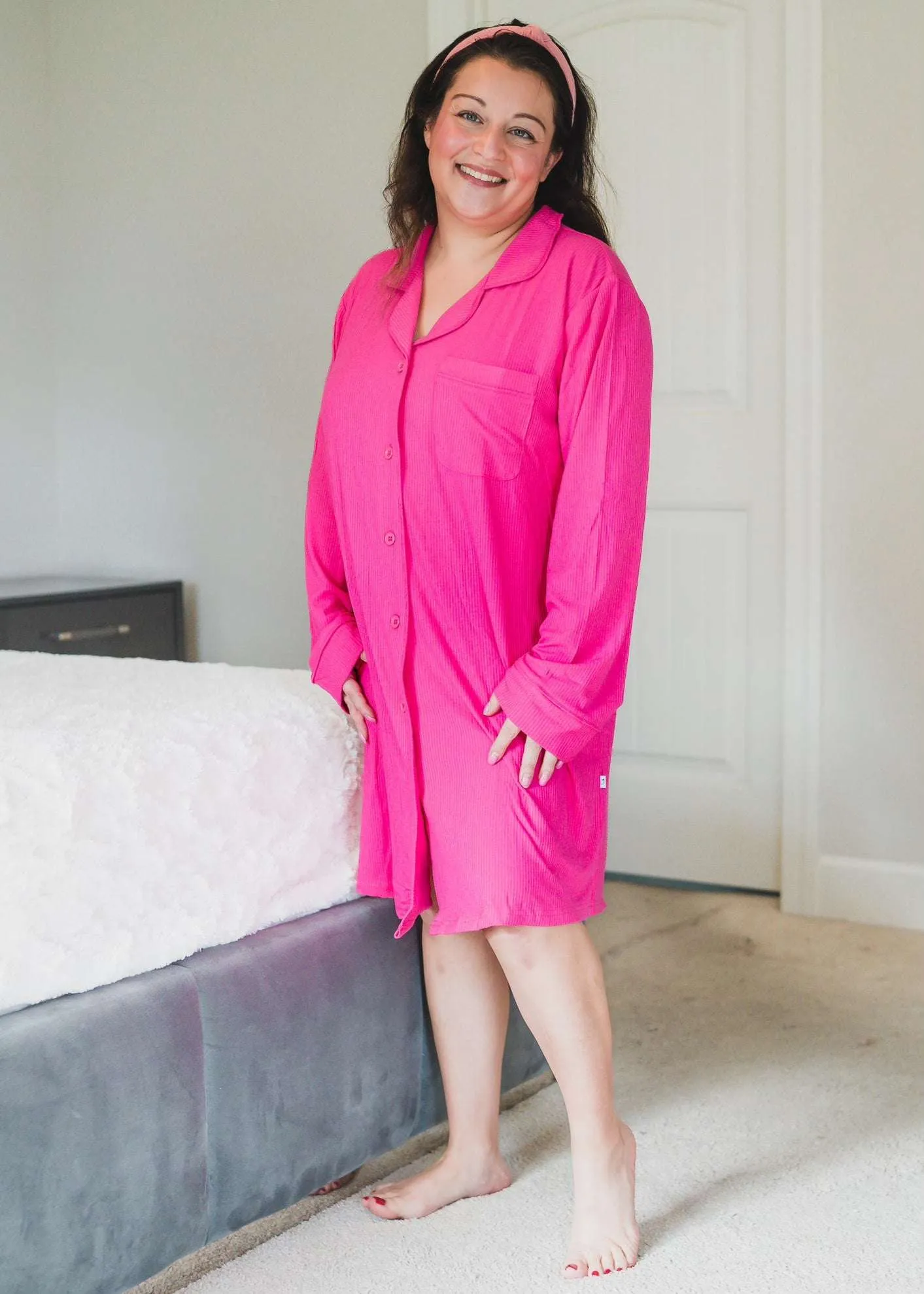 Hot Pink Rib Women's Gown