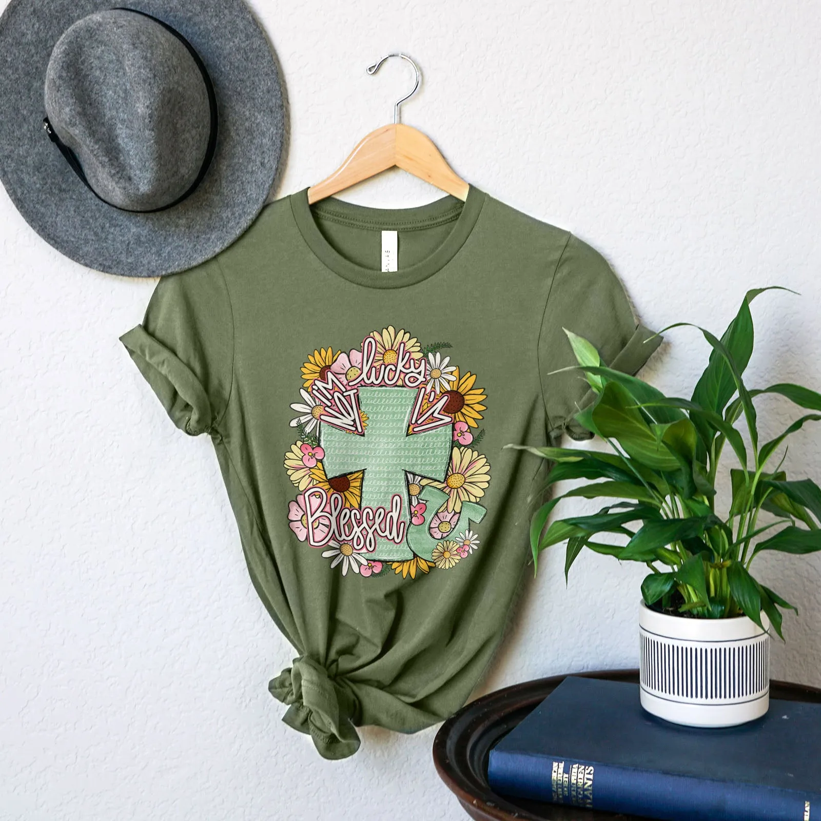 I'm Not Lucky I'm Blessed Floral Cross Tee