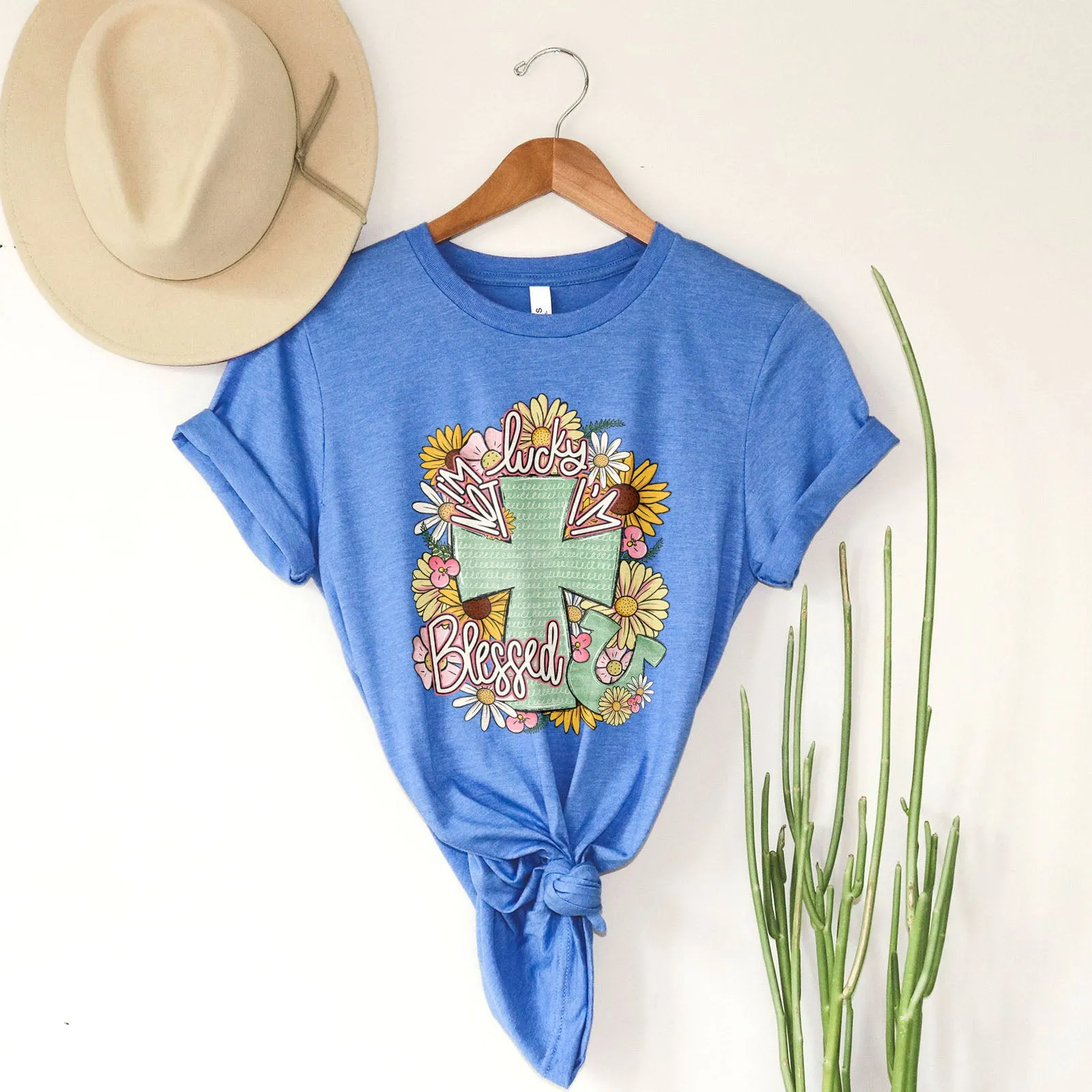 I'm Not Lucky I'm Blessed Floral Cross Tee