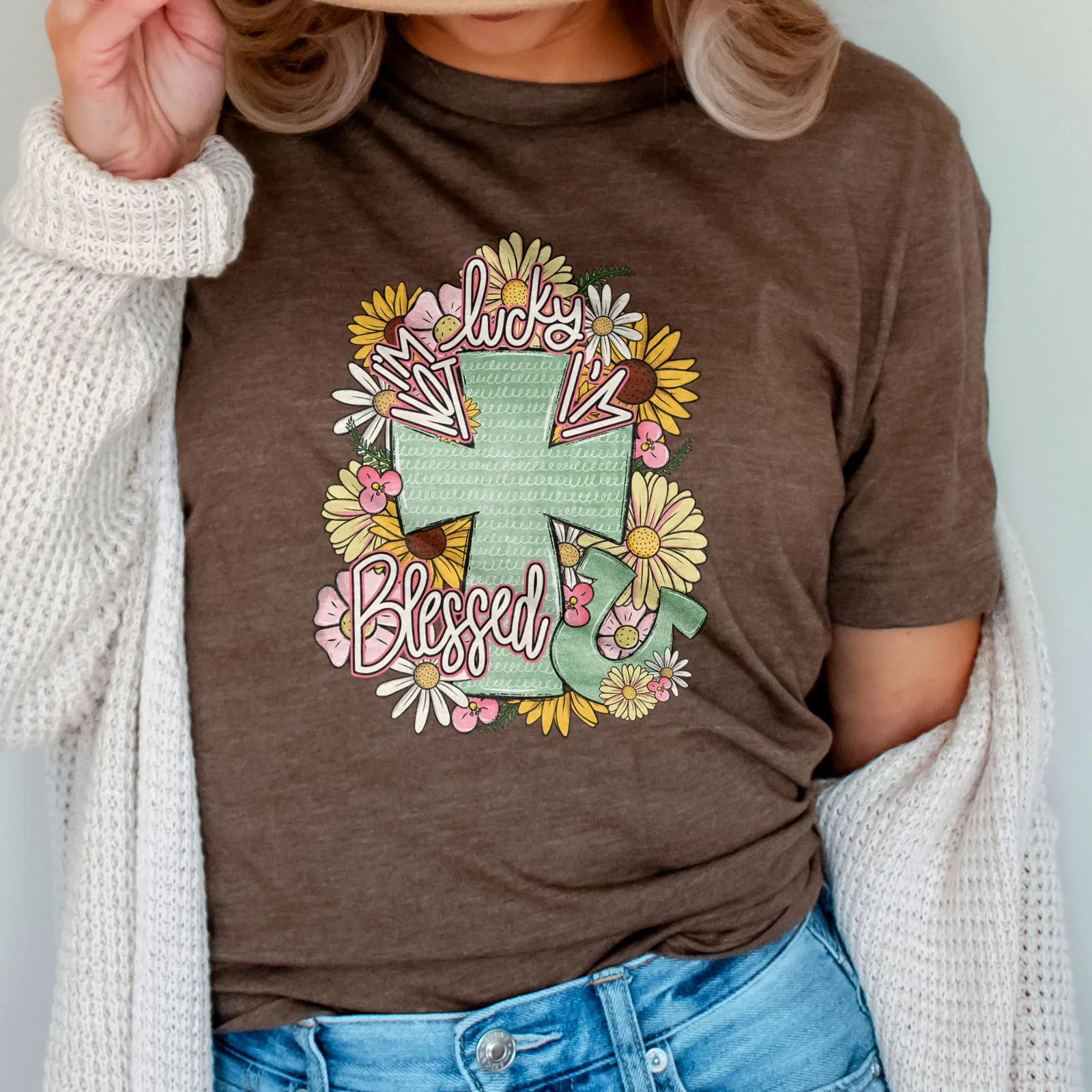 I'm Not Lucky I'm Blessed Floral Cross Tee