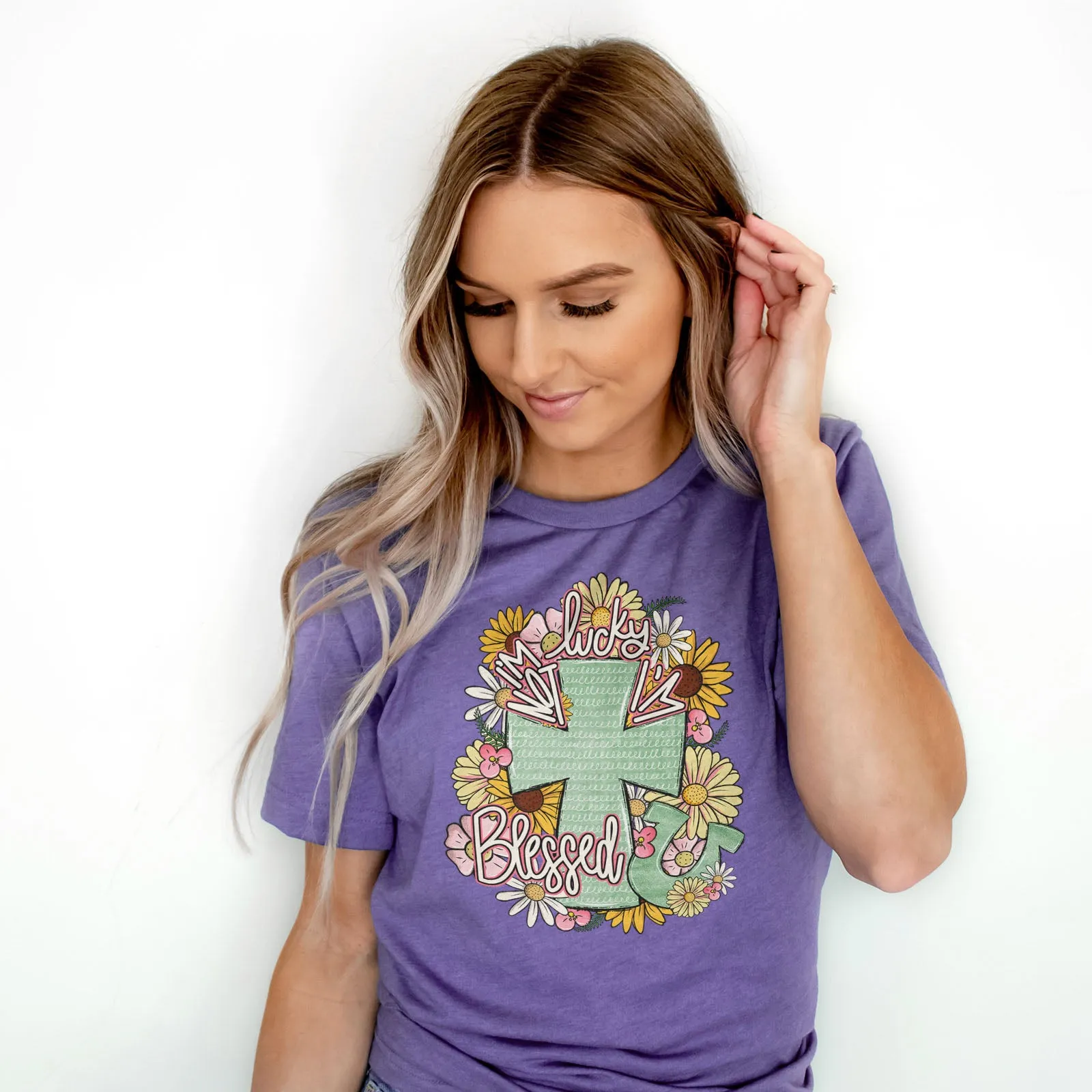 I'm Not Lucky I'm Blessed Floral Cross Tee