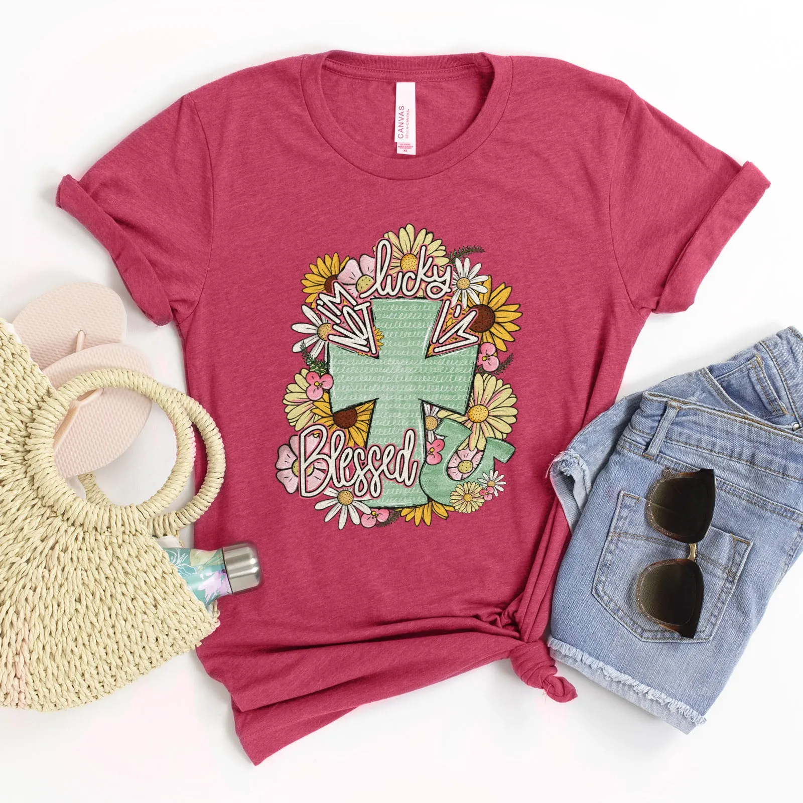 I'm Not Lucky I'm Blessed Floral Cross Tee