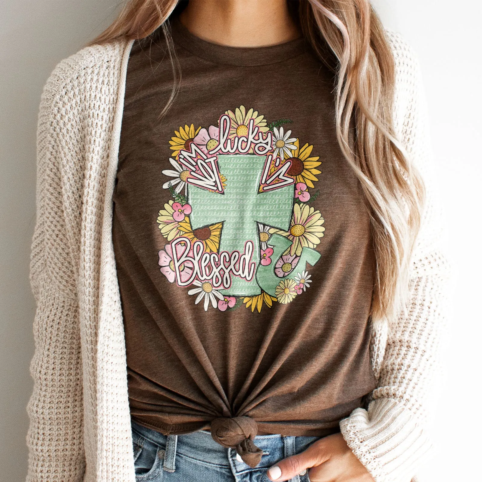 I'm Not Lucky I'm Blessed Floral Cross Tee