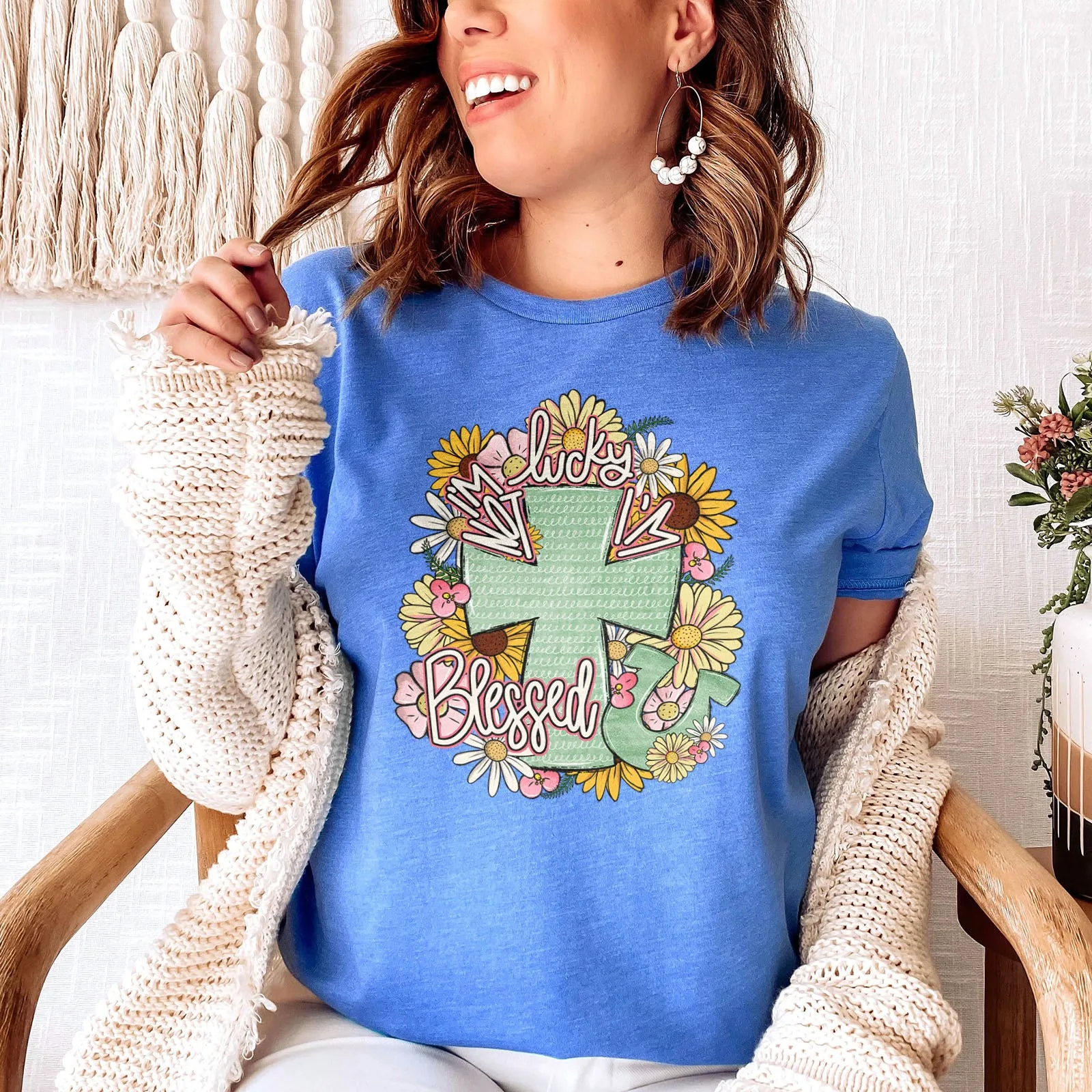 I'm Not Lucky I'm Blessed Floral Cross Tee