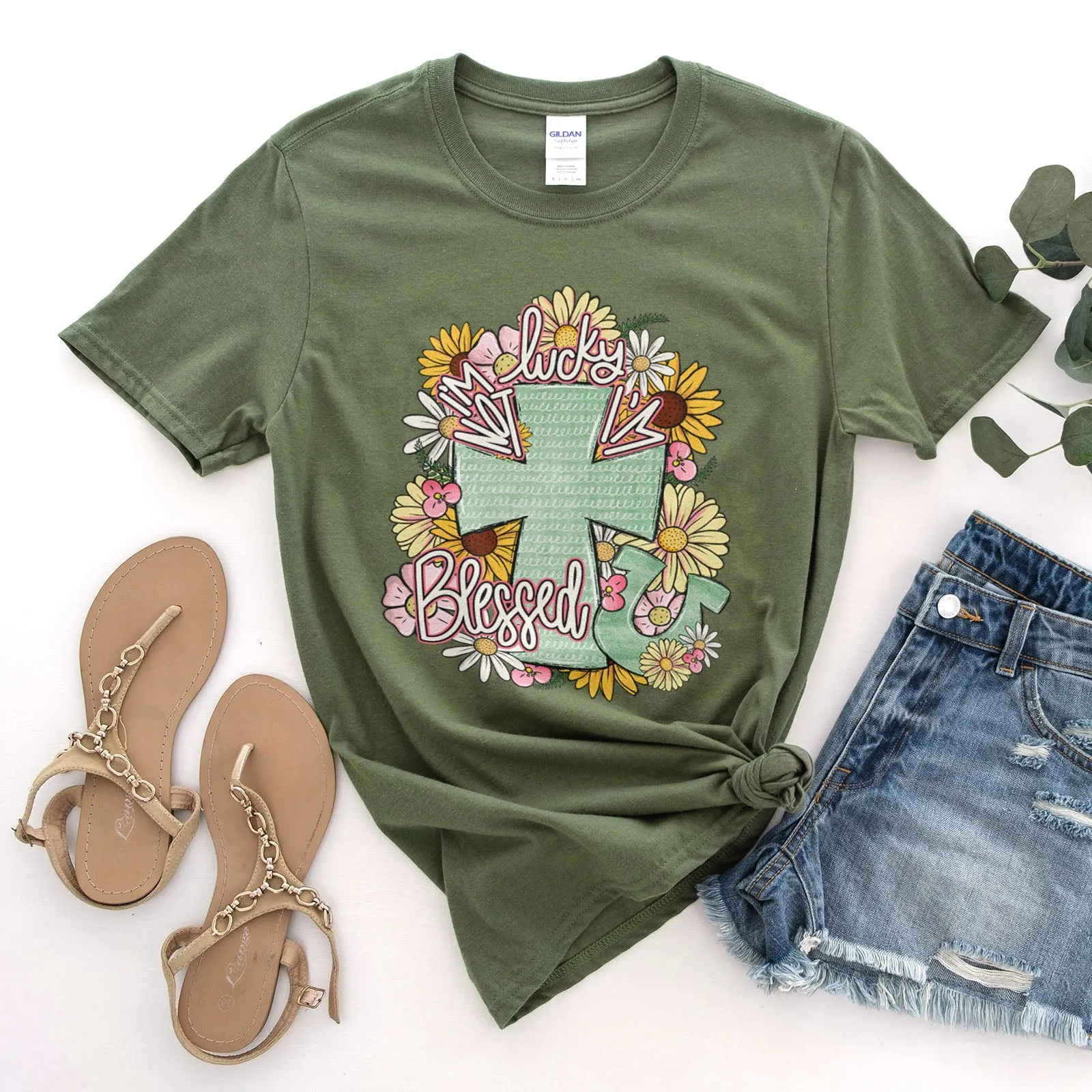 I'm Not Lucky I'm Blessed Floral Cross Tee