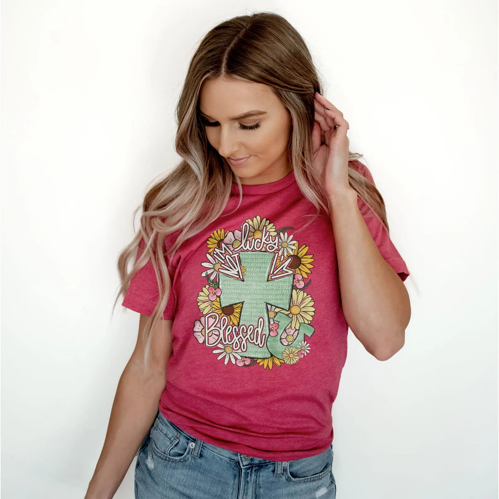 I'm Not Lucky I'm Blessed Floral Cross Tee
