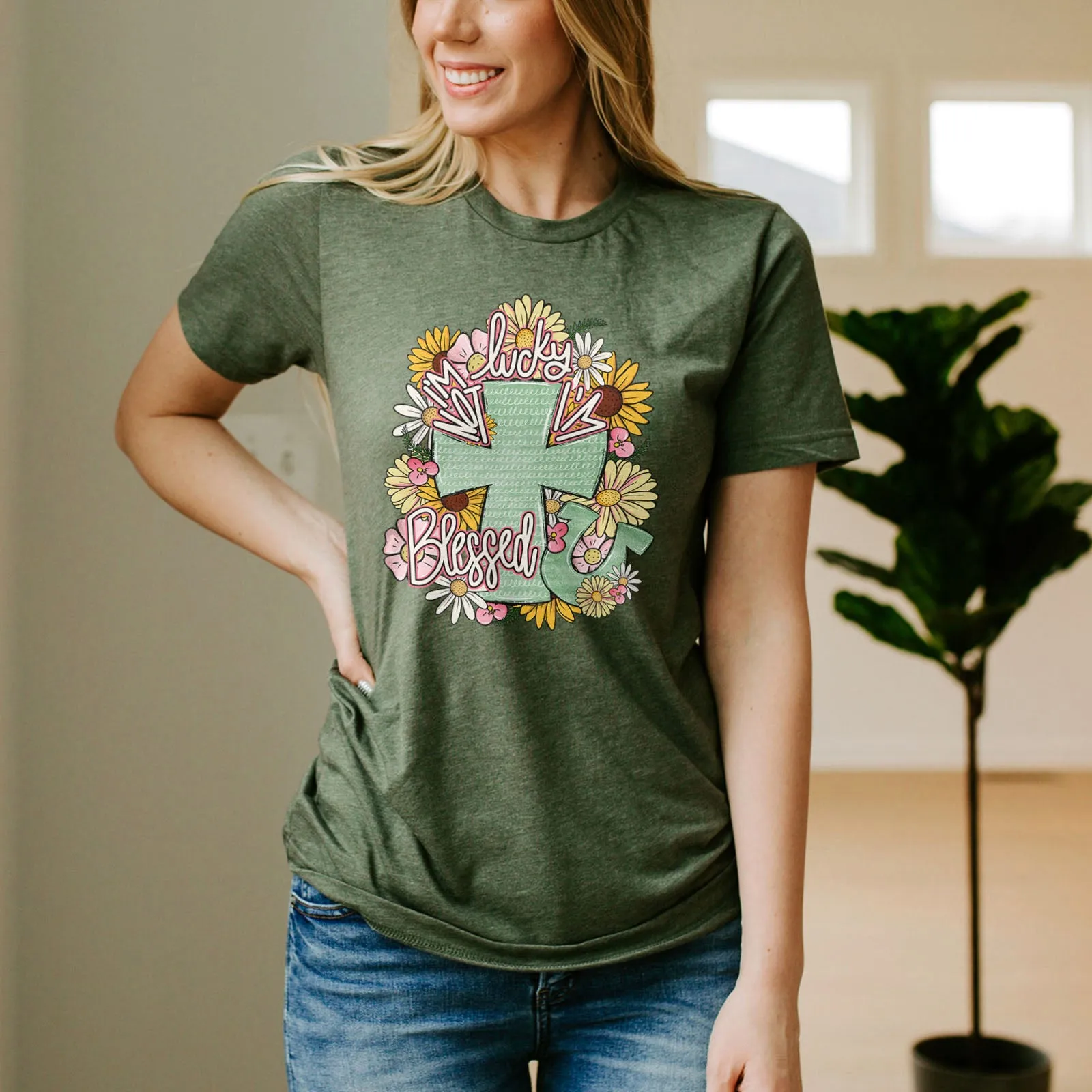 I'm Not Lucky I'm Blessed Floral Cross Tee