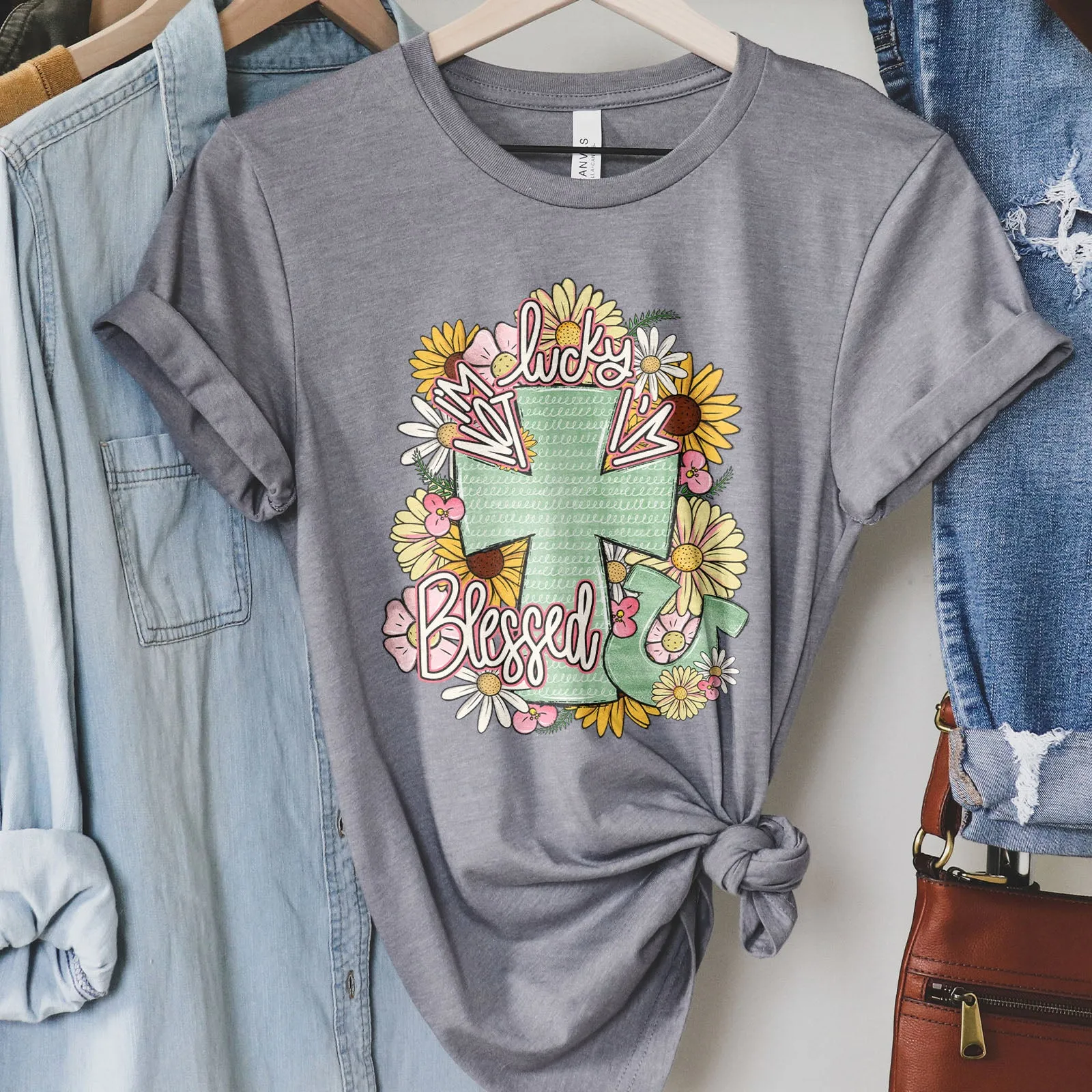 I'm Not Lucky I'm Blessed Floral Cross Tee