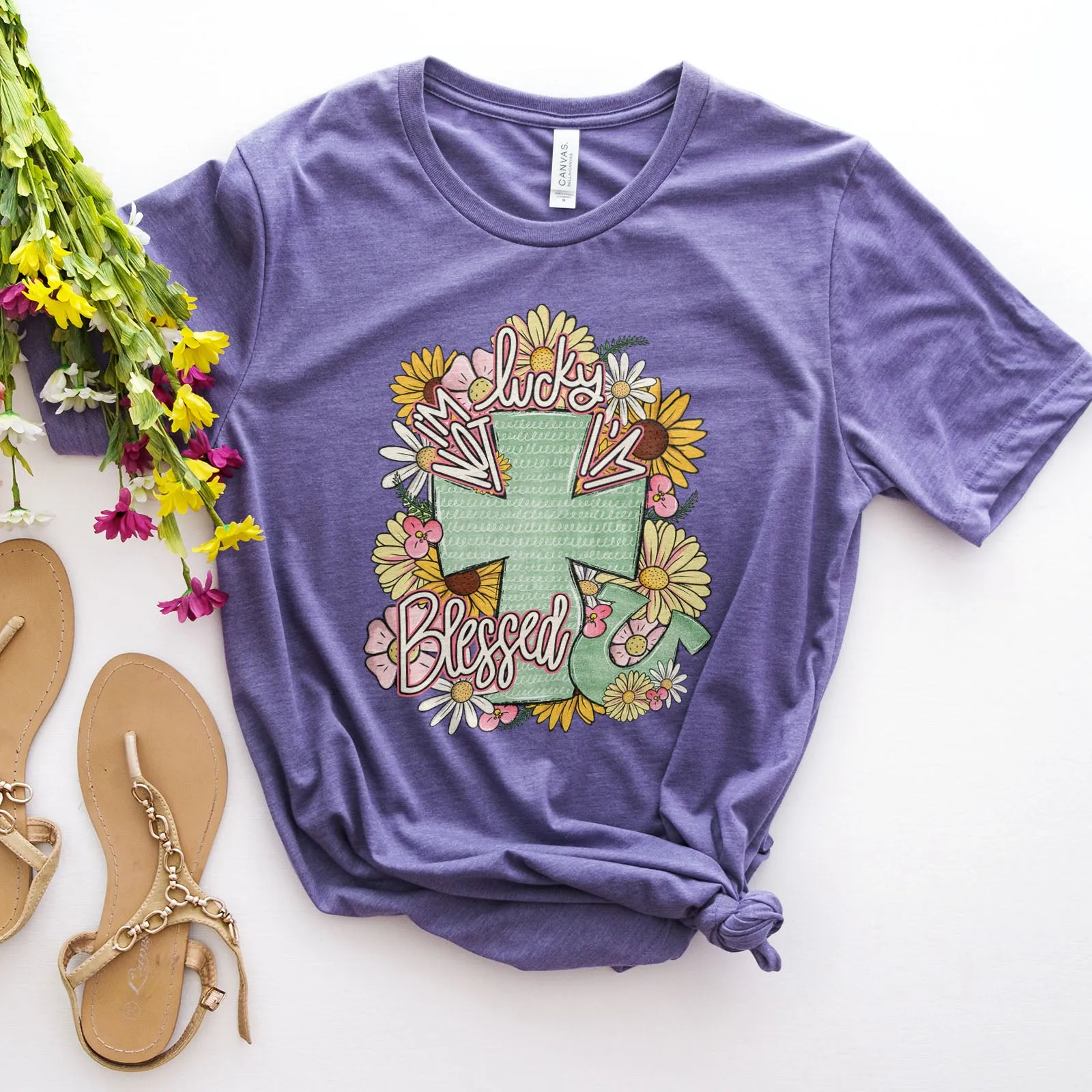 I'm Not Lucky I'm Blessed Floral Cross Tee
