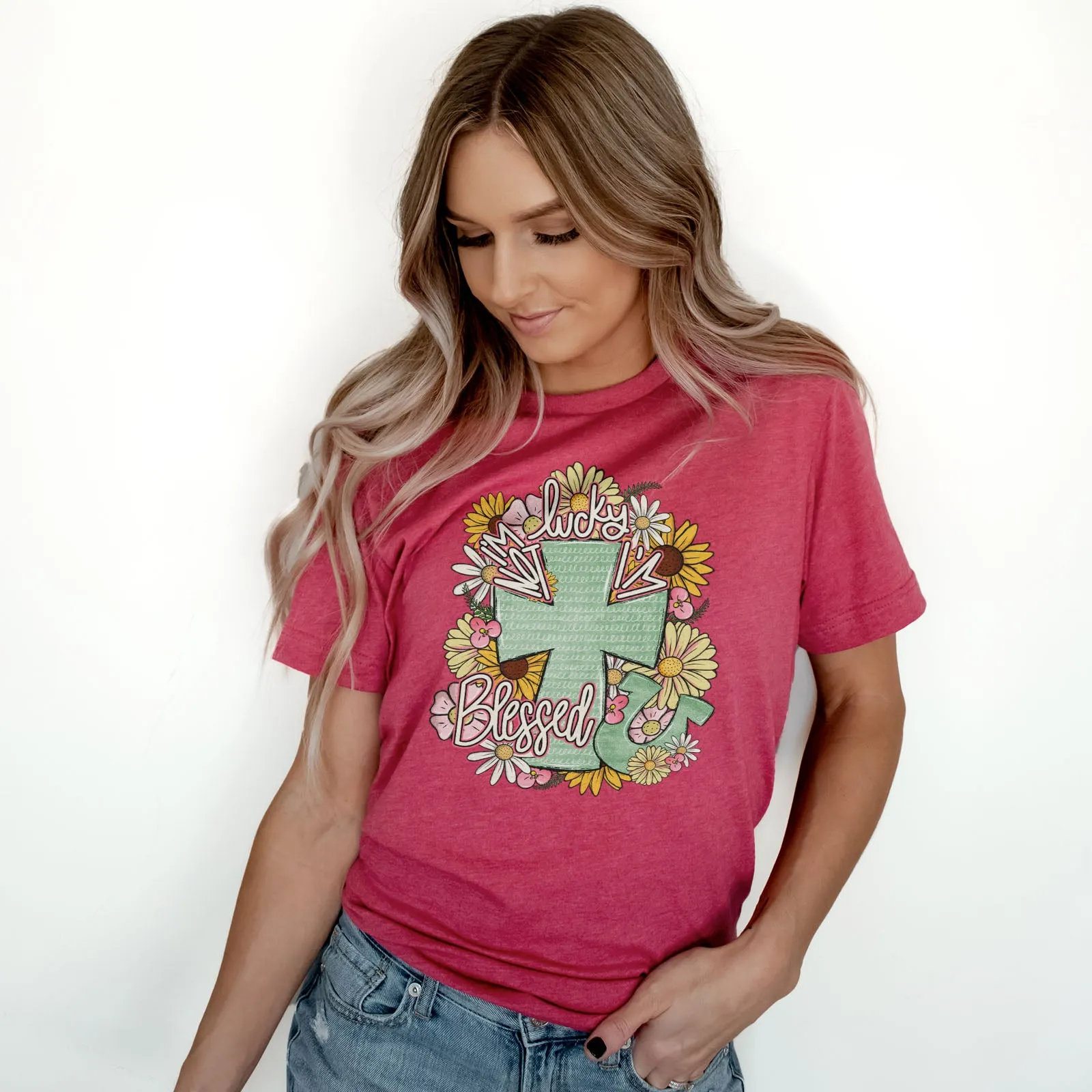 I'm Not Lucky I'm Blessed Floral Cross Tee