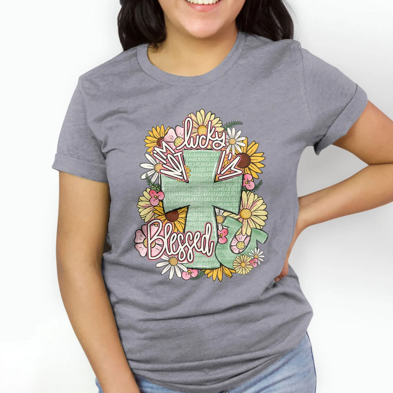 I'm Not Lucky I'm Blessed Floral Cross Tee