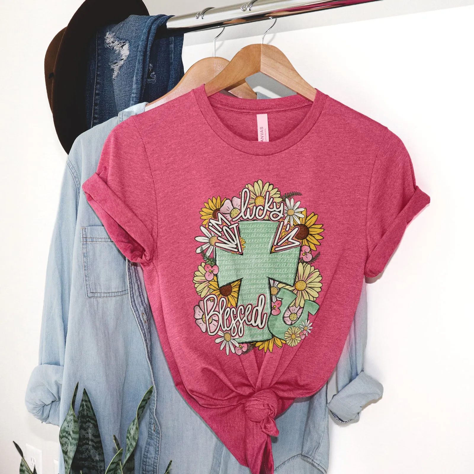 I'm Not Lucky I'm Blessed Floral Cross Tee