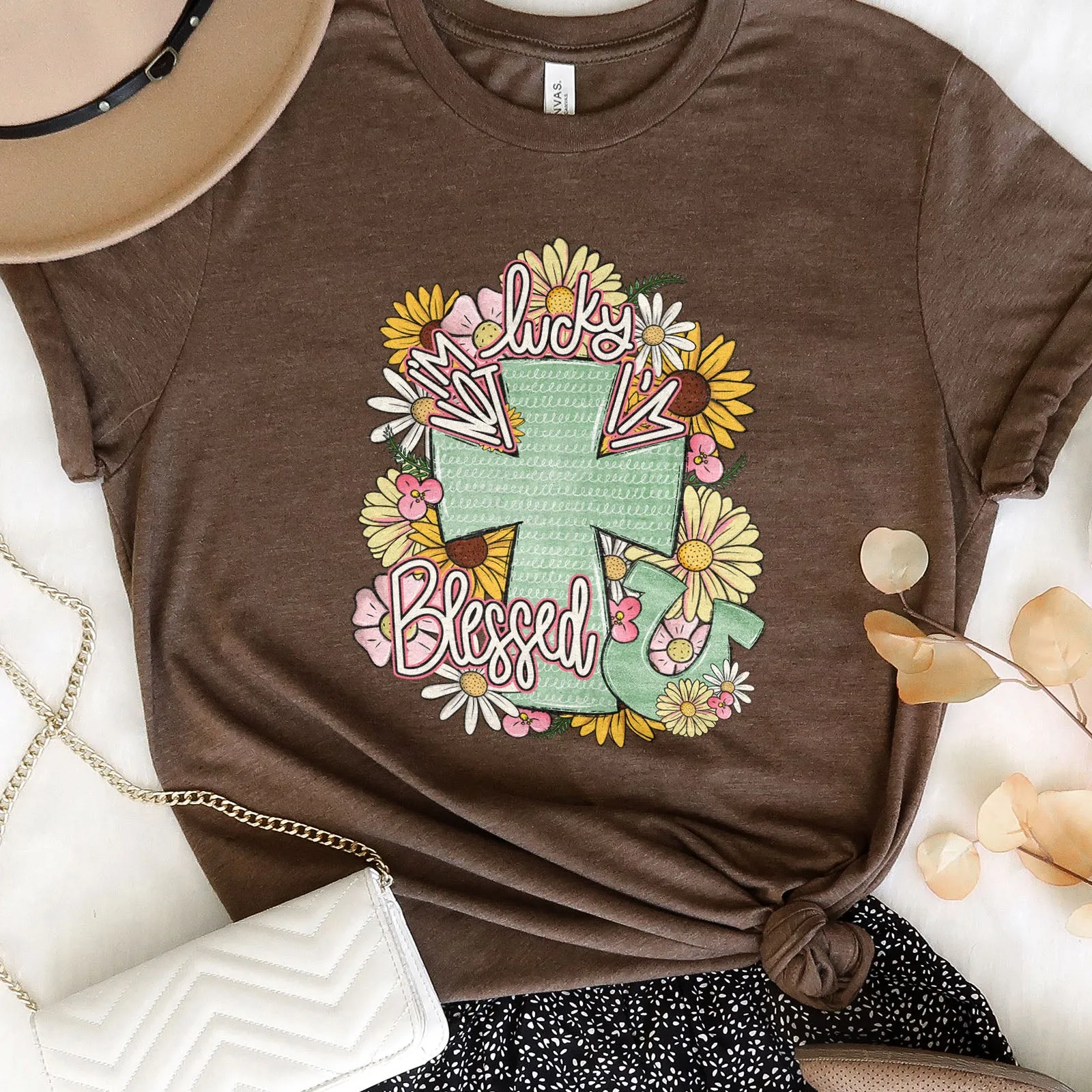 I'm Not Lucky I'm Blessed Floral Cross Tee