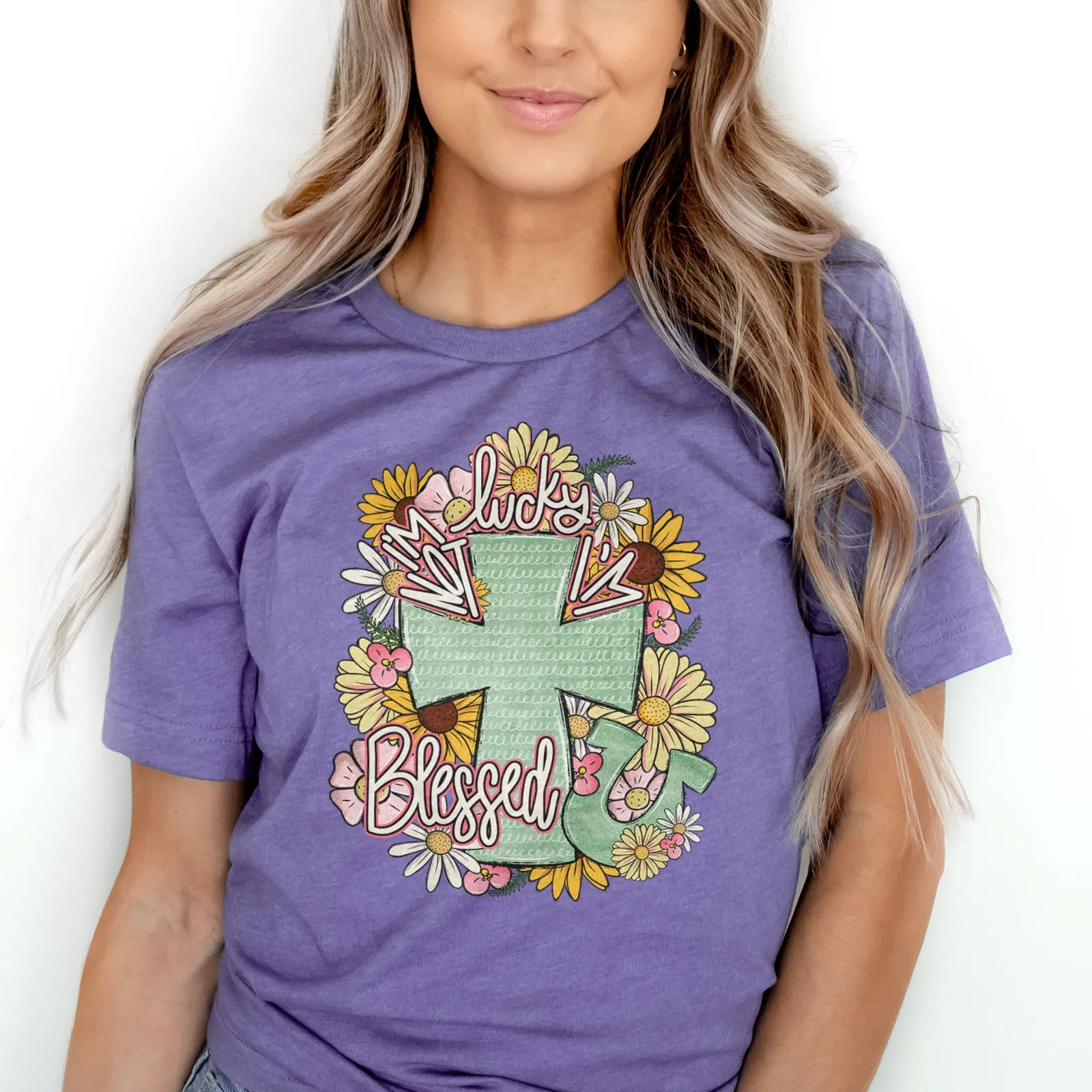 I'm Not Lucky I'm Blessed Floral Cross Tee