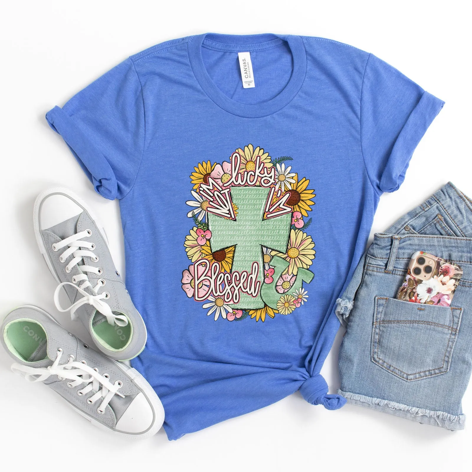 I'm Not Lucky I'm Blessed Floral Cross Tee