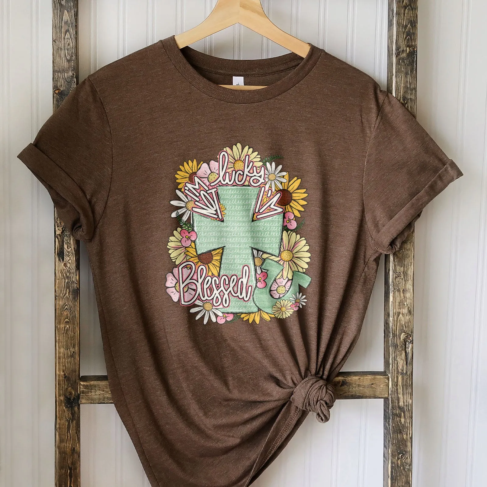 I'm Not Lucky I'm Blessed Floral Cross Tee