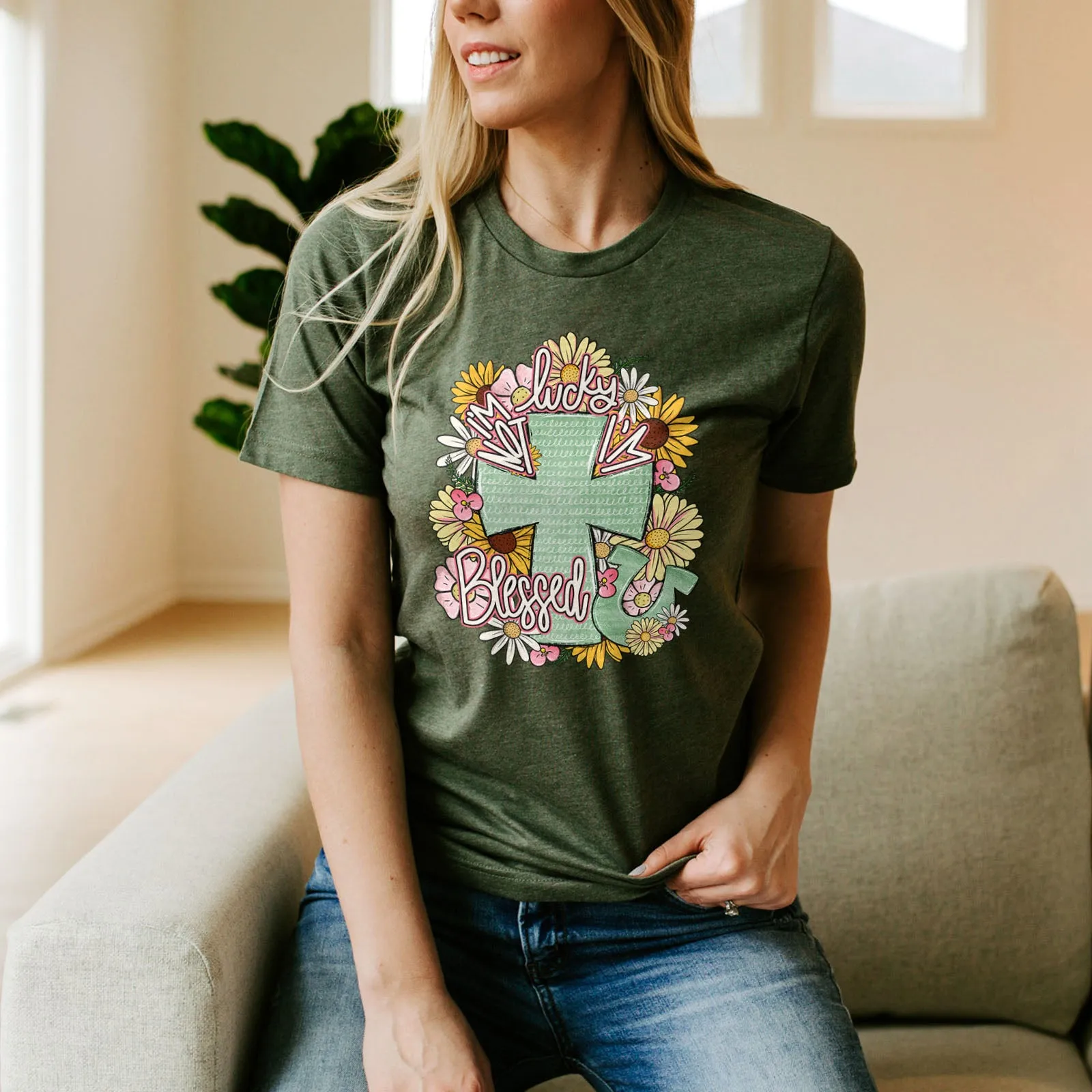 I'm Not Lucky I'm Blessed Floral Cross Tee