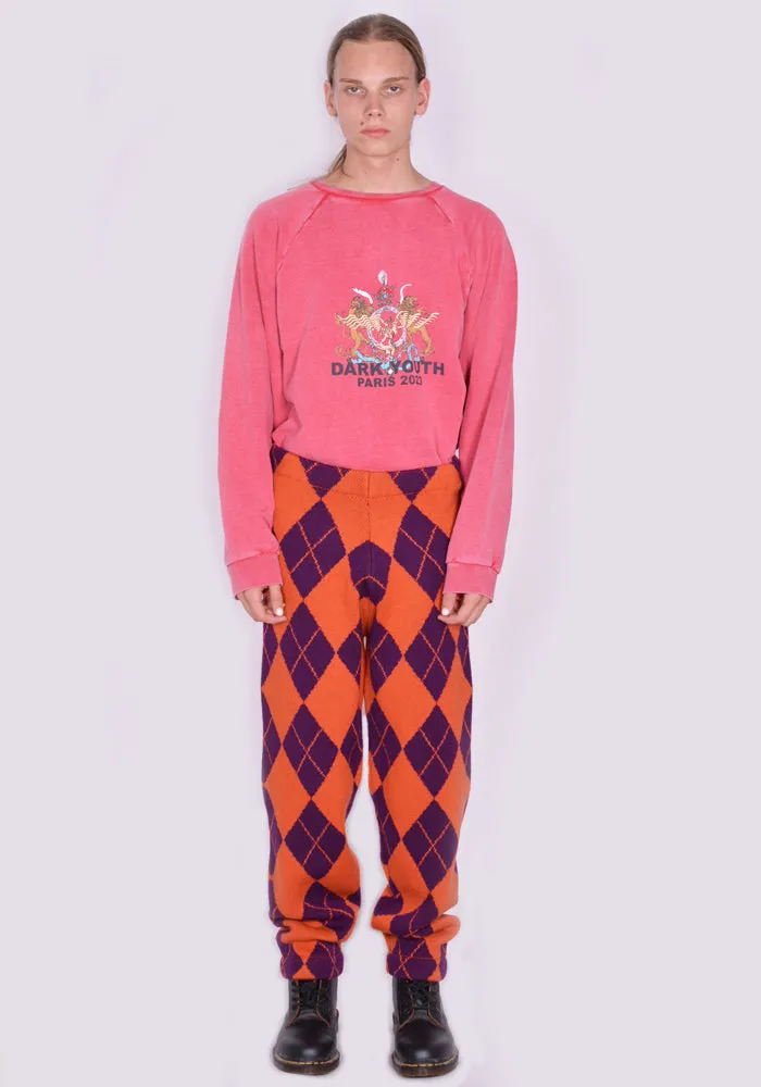 LIBERAL YOUTH MINISTRY LYM04P031 ARLEQUIN KNITTED PANTS PURPLE/ORANGE