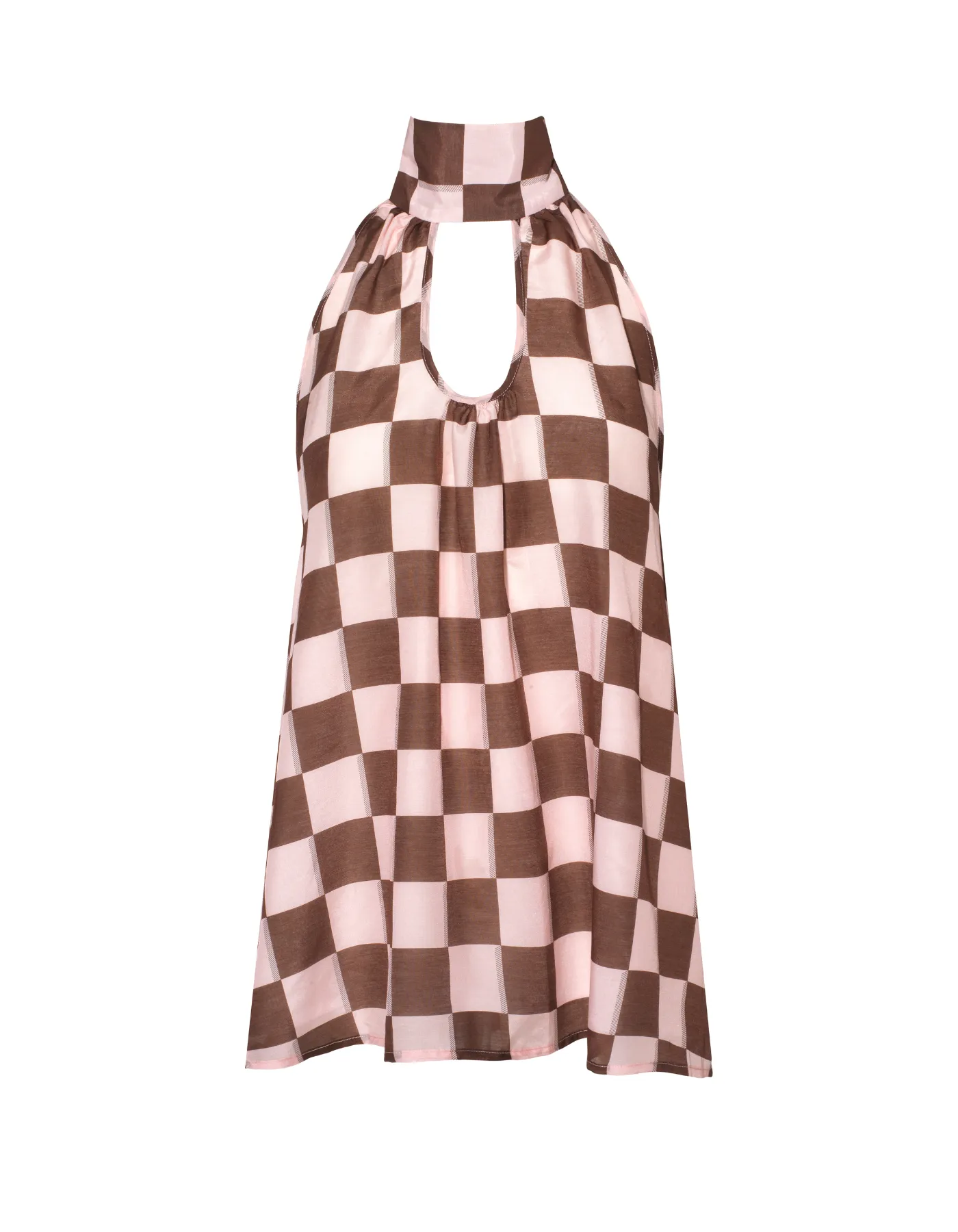 Louise Pink Brown Puzzle Print Silk Voile Top