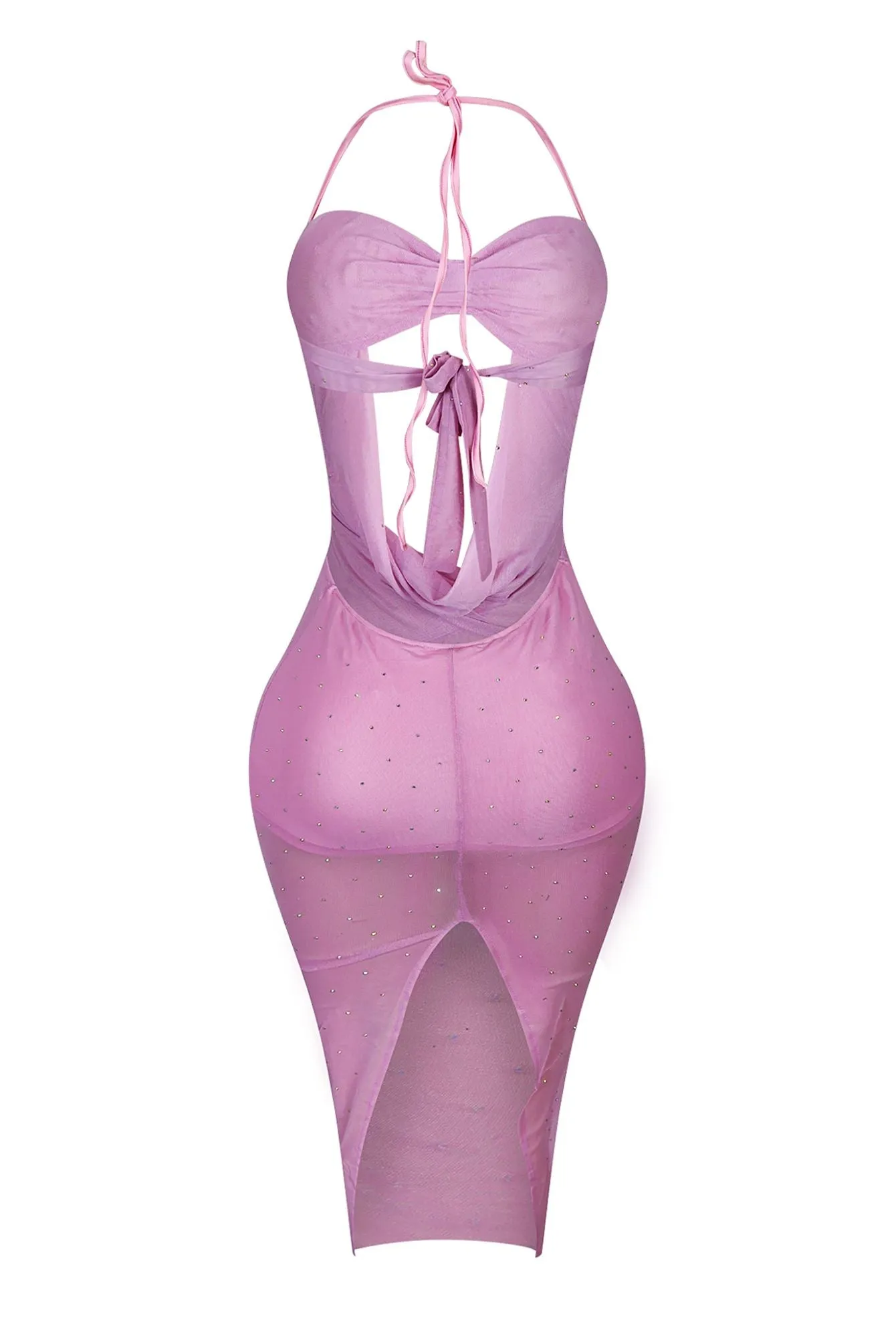 Lucid Dream Halter Rhinestone Mesh Dress