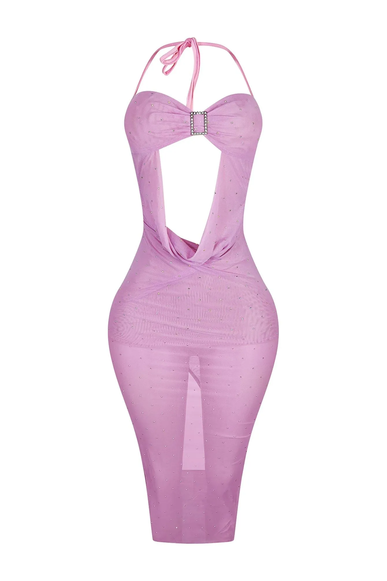 Lucid Dream Halter Rhinestone Mesh Dress