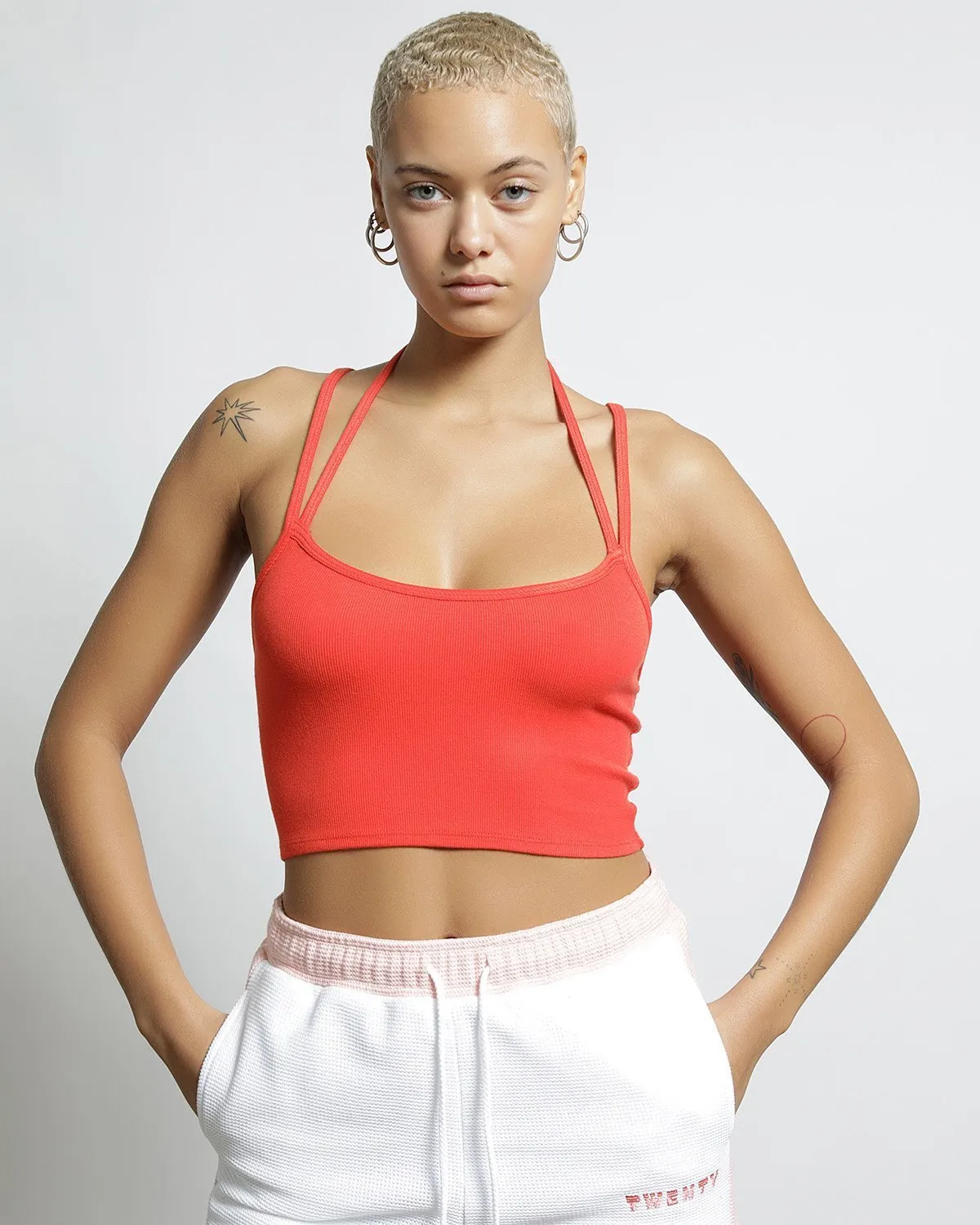 Mackay Rib Cross Strap Halter Tank