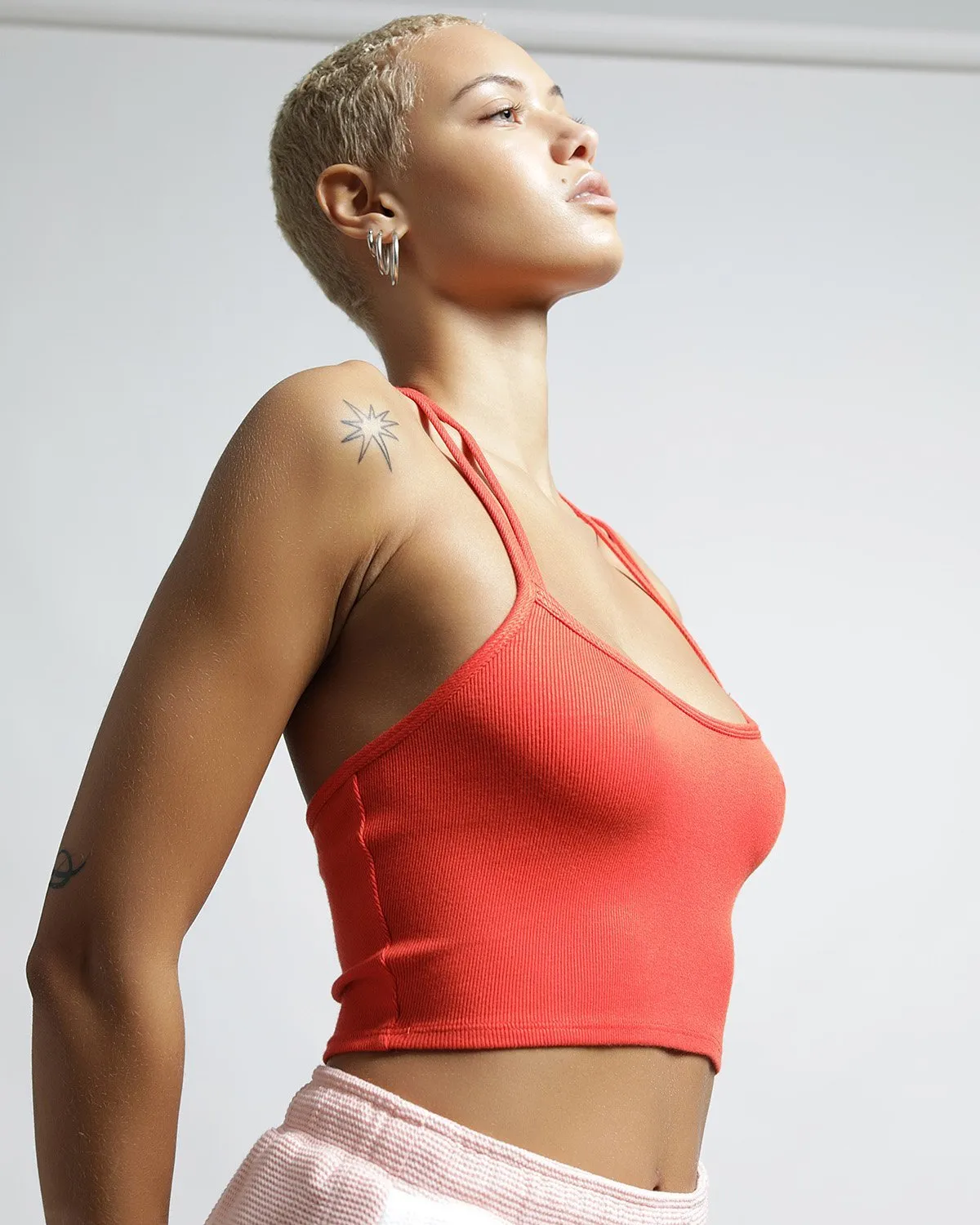 Mackay Rib Cross Strap Halter Tank