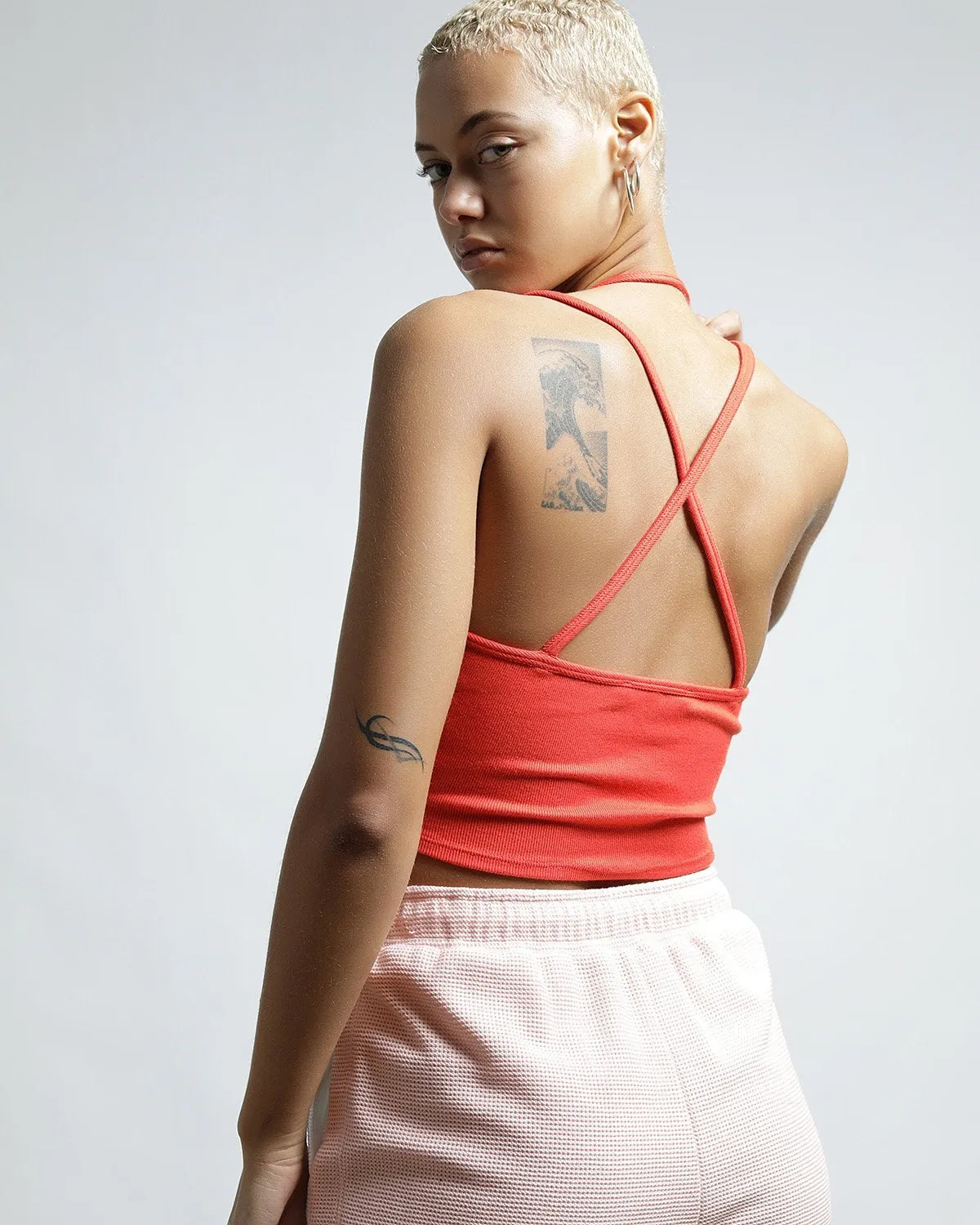 Mackay Rib Cross Strap Halter Tank