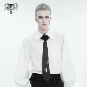 Men's Gothic Rose Feather Necktie with Cross Chain