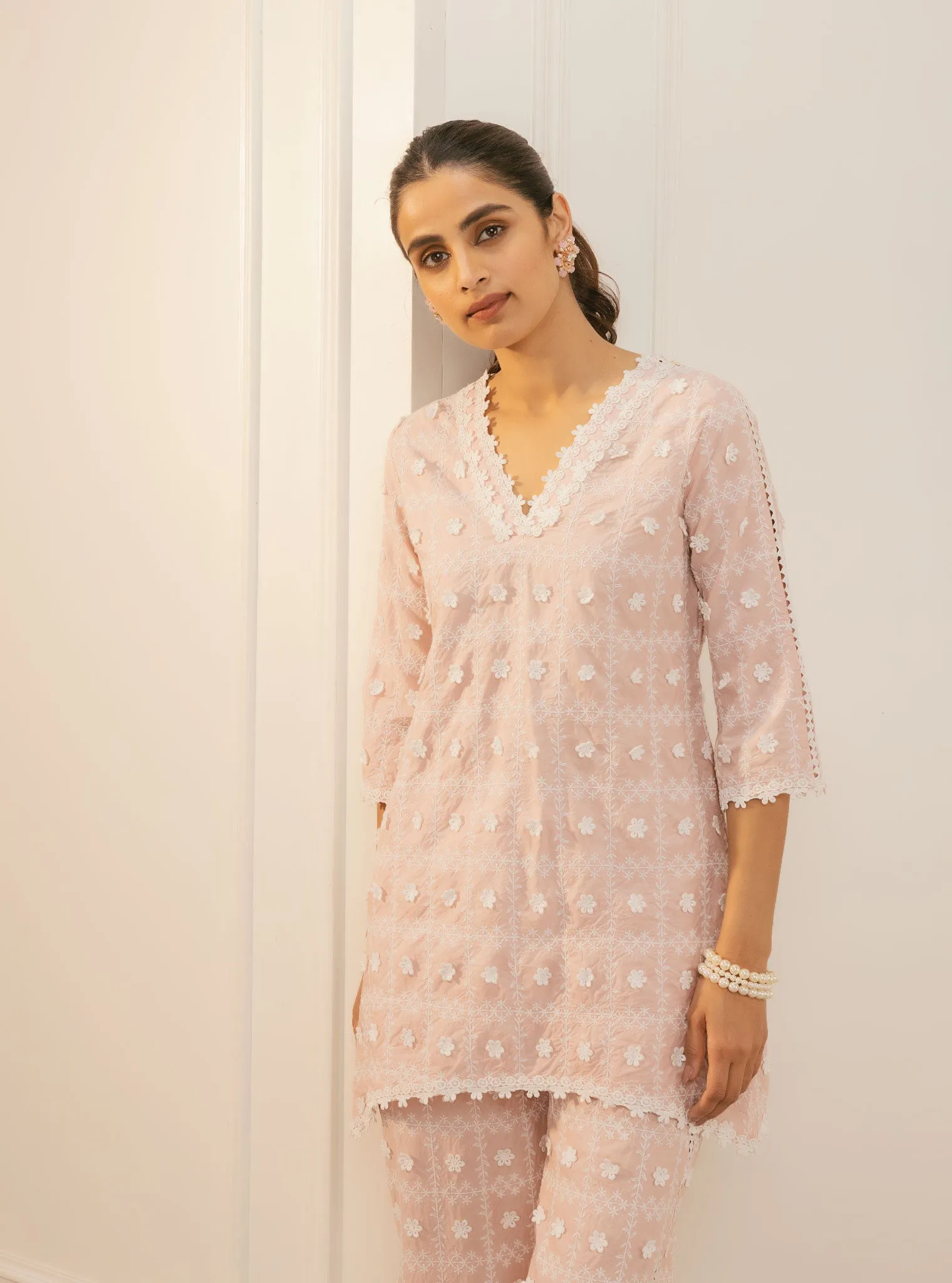 Mulmul Cotton Cove Pink Top With Cove Pink Pant