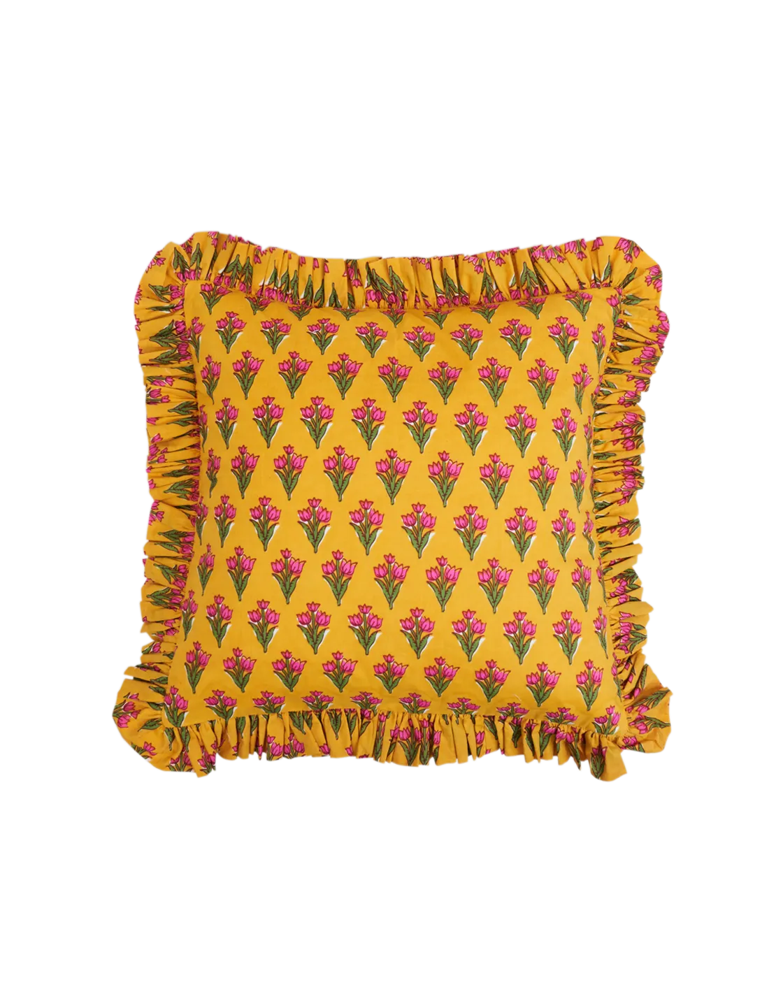 Pink Tulips Ruffled Pillow