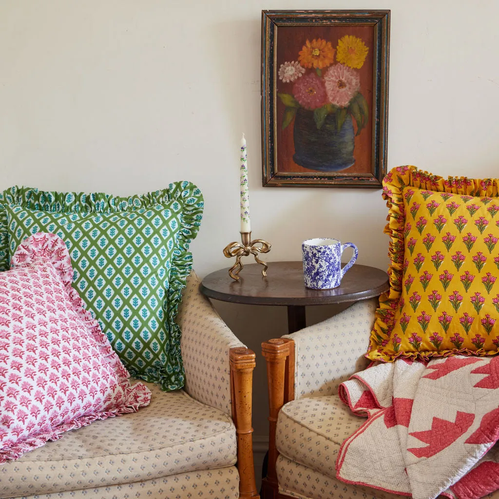 Pink Tulips Ruffled Pillow