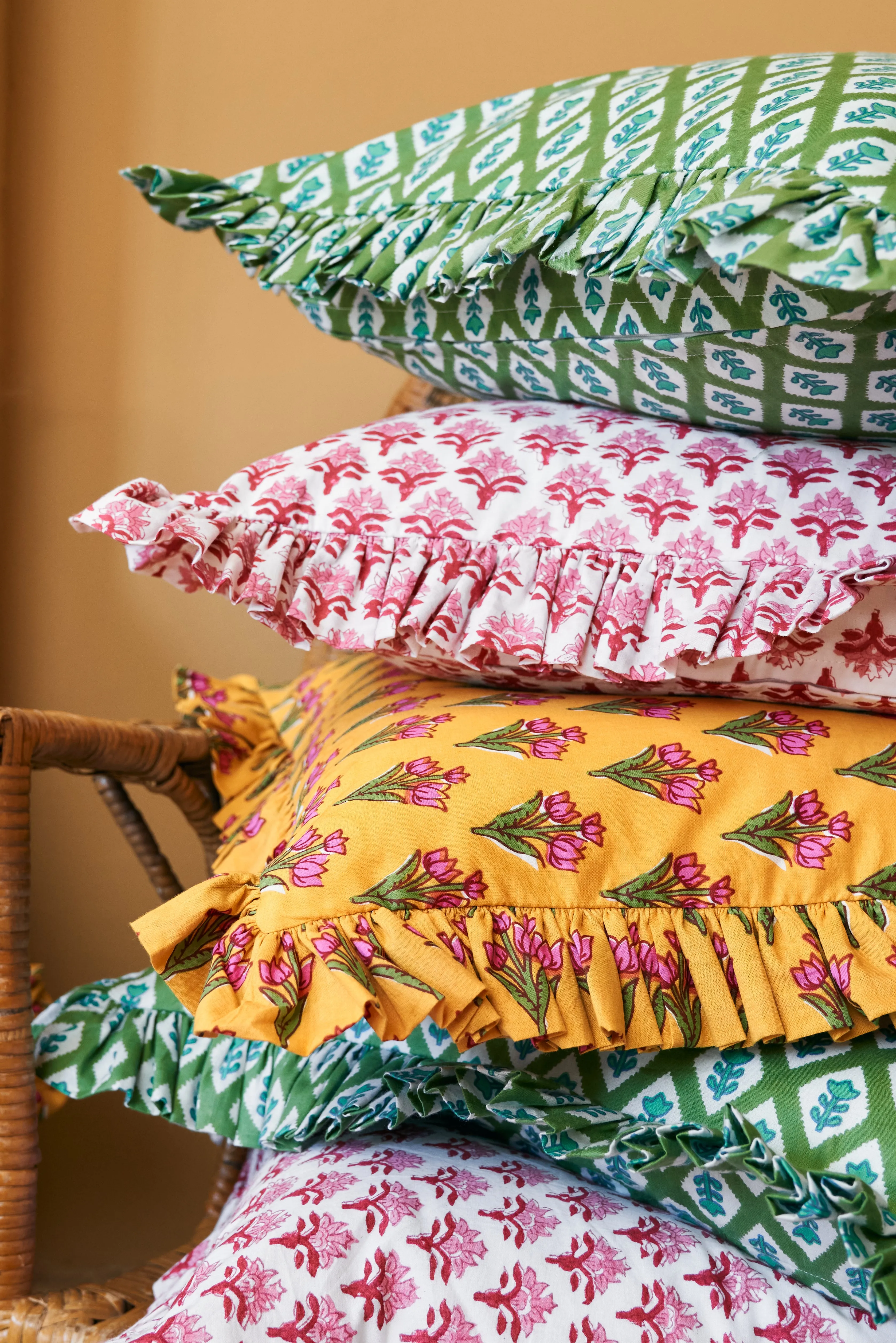 Red Flower Ruffled Pillow