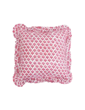 Red Flower Ruffled Pillow