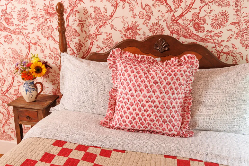 Red Flower Ruffled Pillow