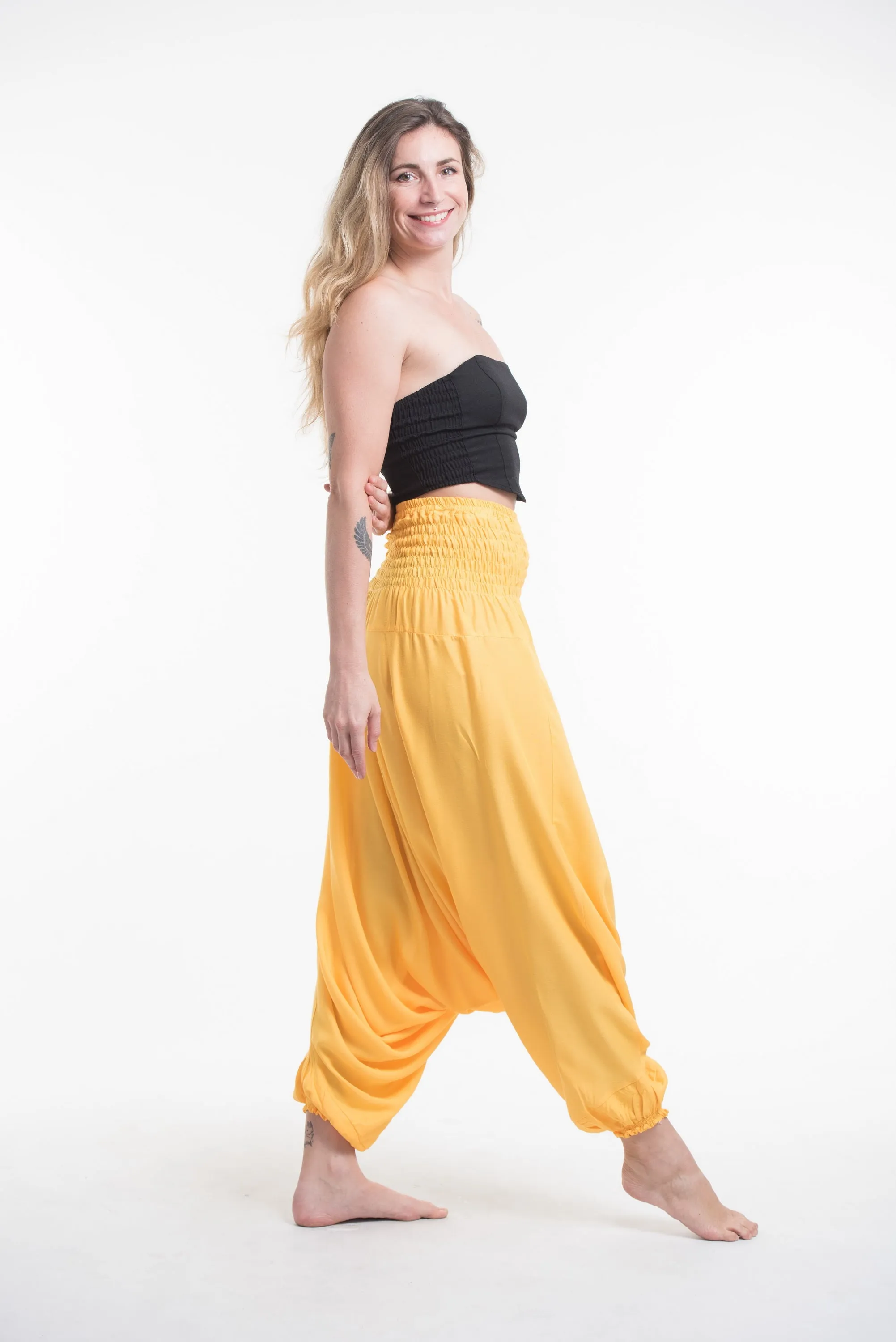 Solid Color 2-in-1 Jumpsuit Harem Pants in Yellow