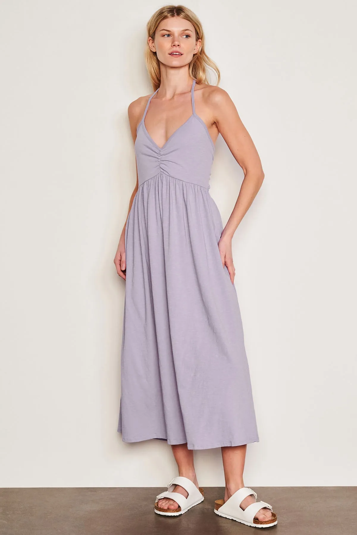 Sundry Tie Back Dress in Dark Lavender