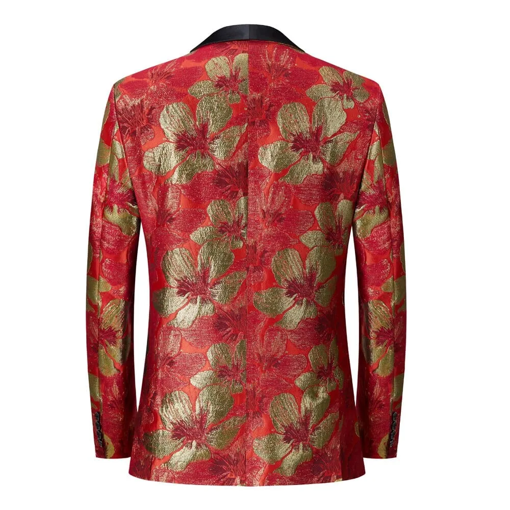 The Gold Petal Jacquard Slim Fit Blazer Tuxedo Suit Jacket