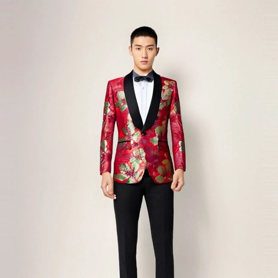 The Gold Petal Jacquard Slim Fit Blazer Tuxedo Suit Jacket