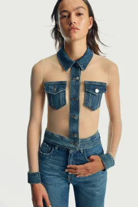 Tulle Illusion Denim Top