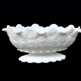 Westmoreland Milk Glass Oval Centerpiece Bowl, Grapes and Leaves