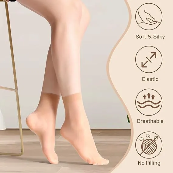 Women's Stay-Up Nylon Ankle Highs Regular and Queen Sizes in 6-Pair Packs